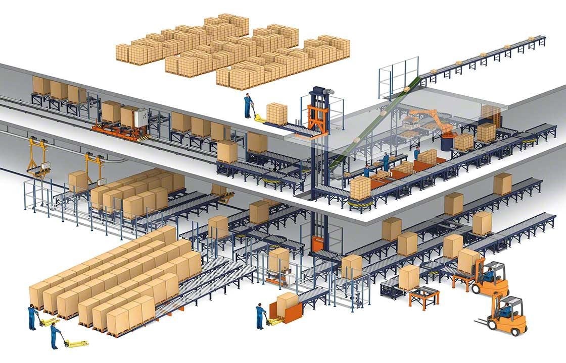 Entrepôt qui utilise des transstockeurs, acteurs de la robotisation logistique