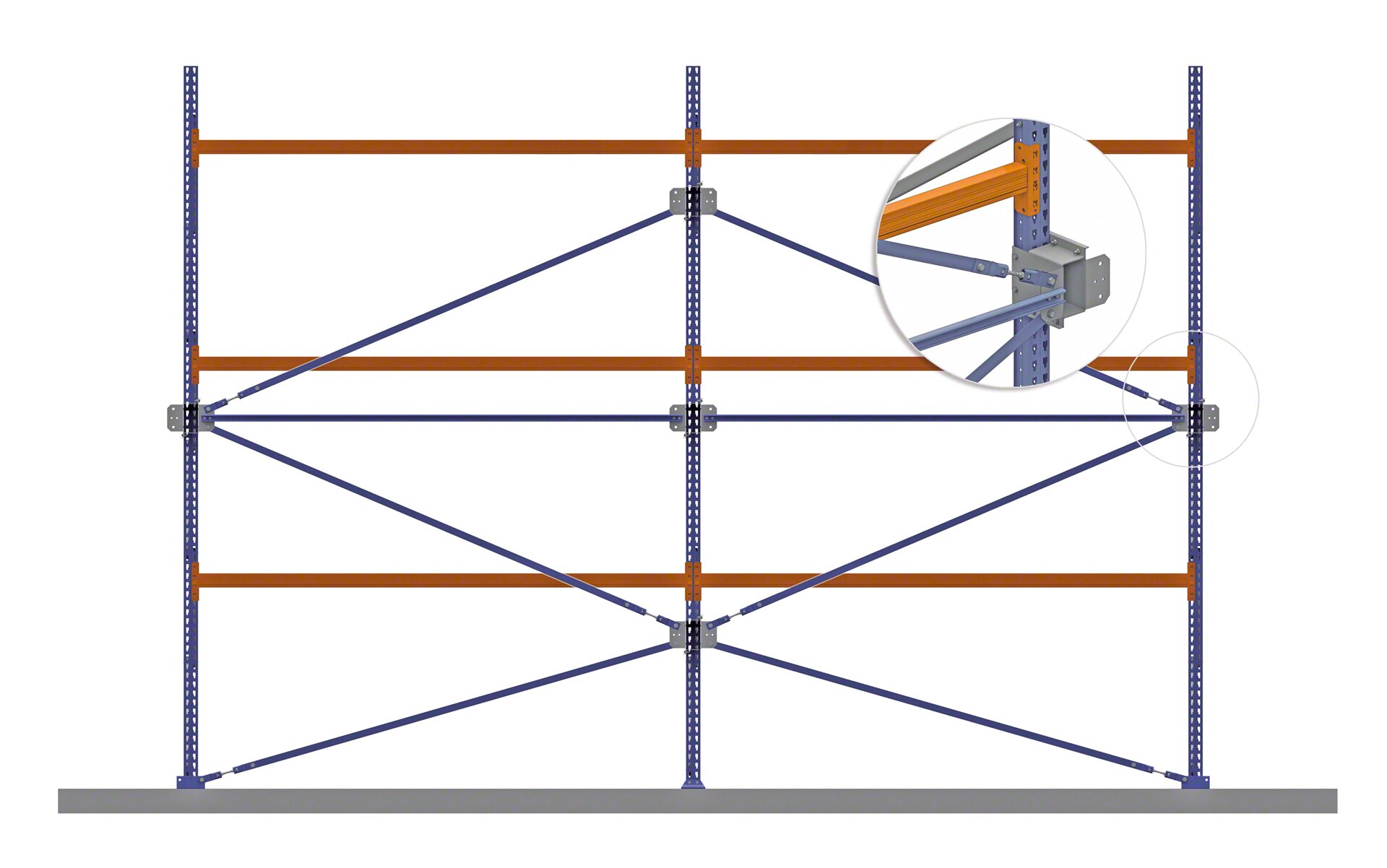 Les contreventements renforcent la structure qui forme le rayonnage à palettes