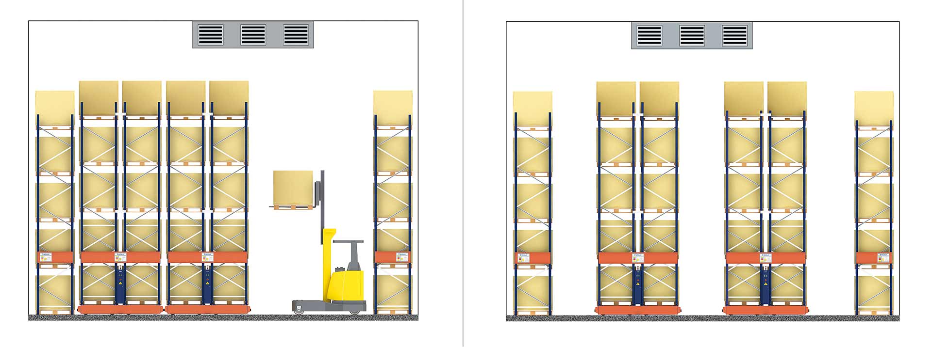 L'option parking permet d'augmenter la séparation entre les rayonnages et facilite ainsi une meilleure circulation de l'air